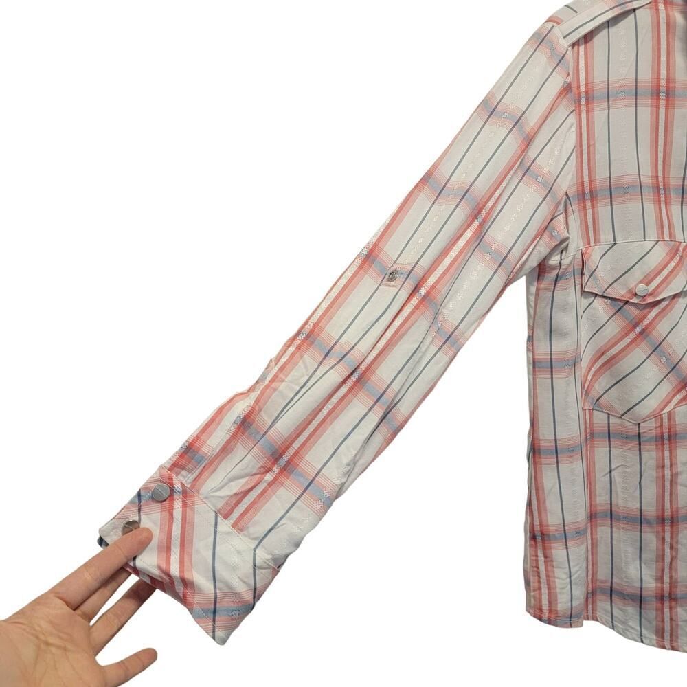 Sanctuary Boyfriend Fit Plaid Button Down Shirt Blue Red Size M Cabincore - Picture 8 of 13